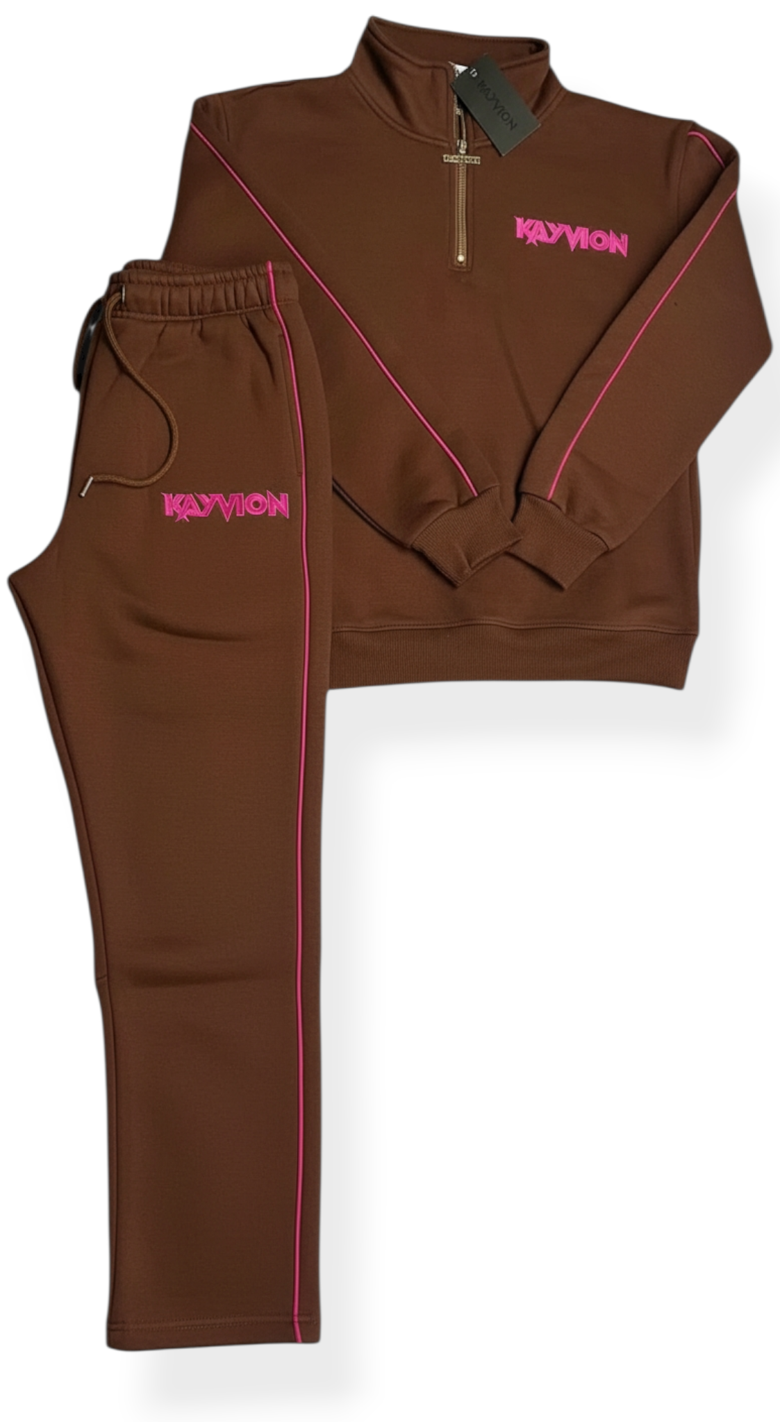 BROWN AND PINK QUARTER ZIP SET